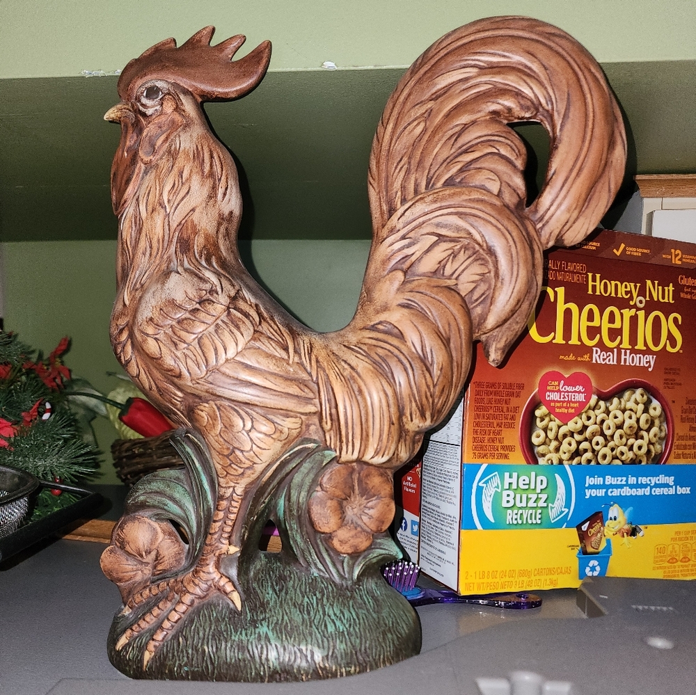 Large ceramic rooster statue handmade